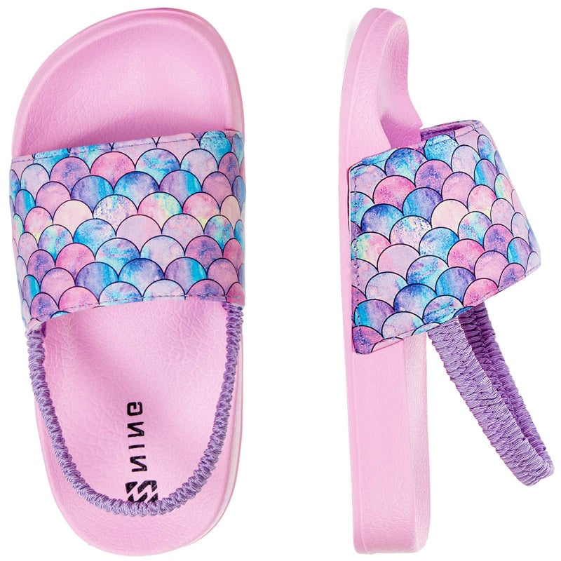 IceUnicorn Kids Girls Slide Sandals Toddler Slippers Boys Non-slip Summer Casual Beach Water Shoes for Indoor & Outdoor(Fish Scales-Pink 29 EU) - Image 1